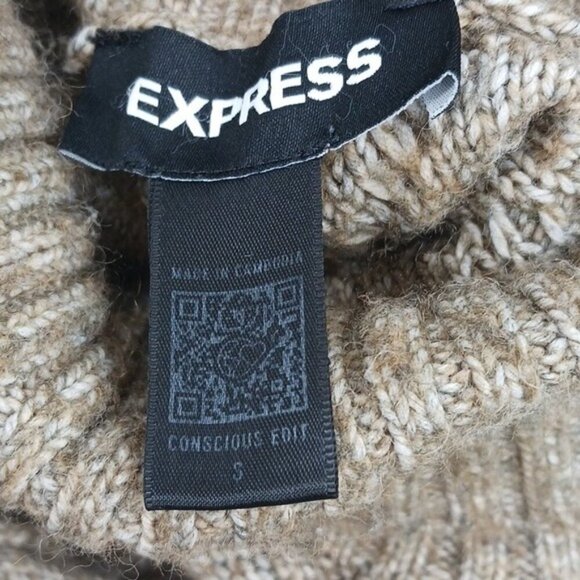 Express Sweater Womens Small Cable Knit Turtleneck Tan Pullover Wool Blend - Picture 6 of 7
